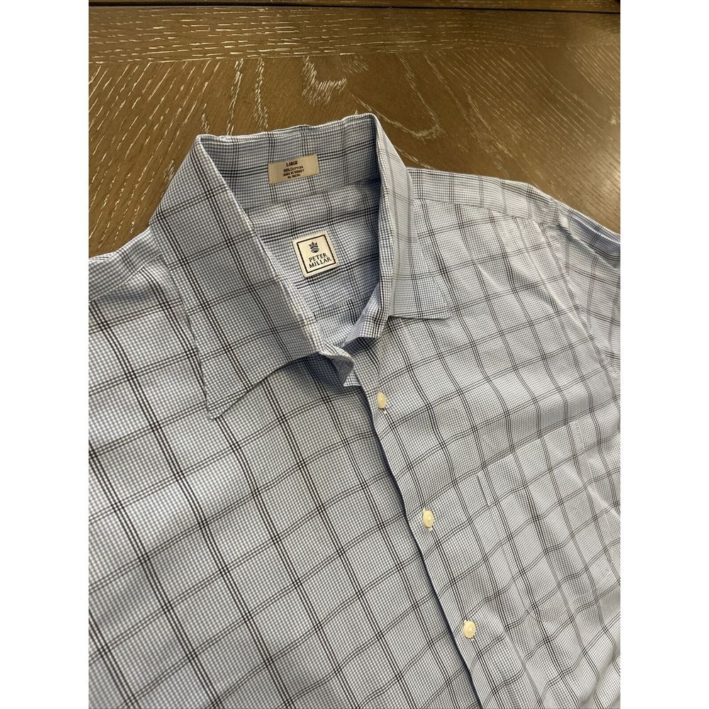 Peter Millar Mens LARGE Blue Long Sleeve Button Up Shirt Lightweight ~ EXCELLENT